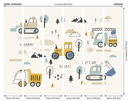 Origin Murals Tractors And Diggers Duckegg Blue 300cm X 240cm
