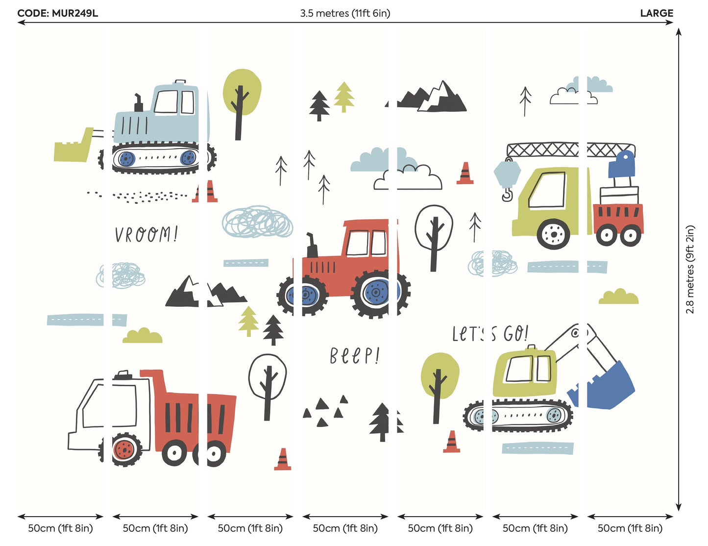 Origin Murals Tractors And Diggers Red 350cm X 280cm