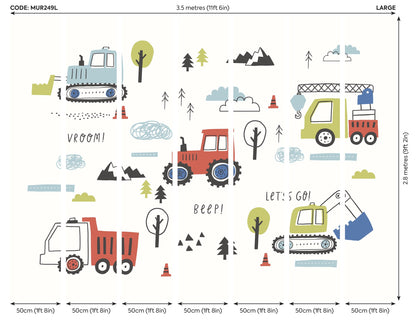 Origin Murals Tractors And Diggers Red 350cm X 280cm