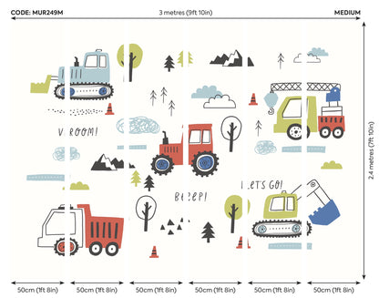 Origin Murals Tractors And Diggers Red 300cm X 240cm