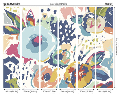 Origin Murals Abstract Floral Navy Blue 300cm X 240cm X