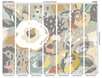 Origin Murals Abstract Floral Warm Grey 350cm X 280cm