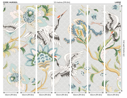 Origin Murals Cranes In Flight Grey 350cm X 280cm