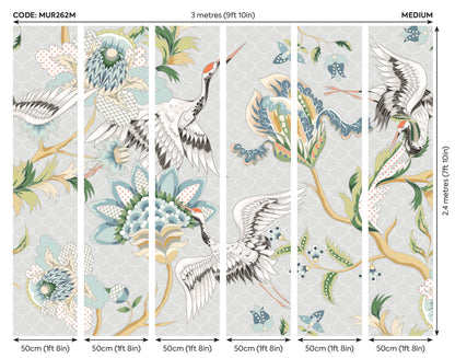 Origin Murals Cranes In Flight Grey 300cm X 240cm