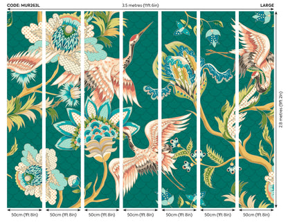 Origin Murals Cranes In Flight Green 350cm X 280cm