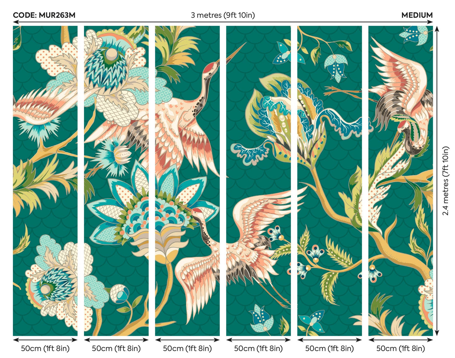 Origin Murals Cranes In Flight Green 300cm X 240cm