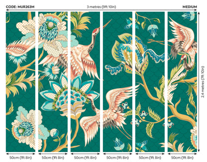 Origin Murals Cranes In Flight Green 300cm X 240cm
