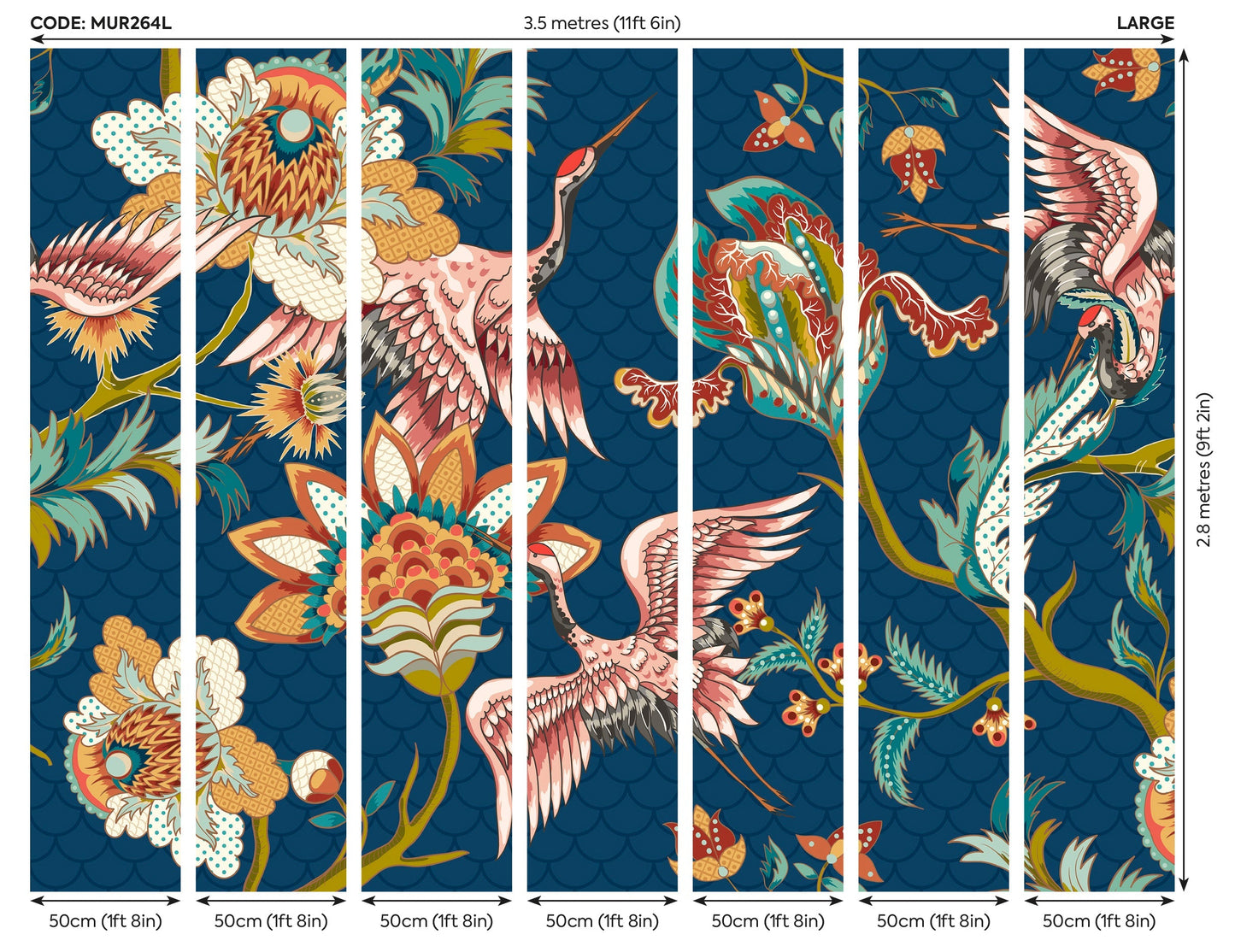 Origin Murals Cranes In Flight Navy Blue 350cm X 280cm - Hot Tub Shop