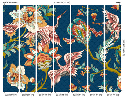 Origin Murals Cranes In Flight Navy Blue 350cm X 280cm - Hot Tub Shop