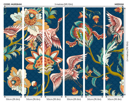 Origin Murals Cranes In Flight Navy Blue 300cm X 240cm