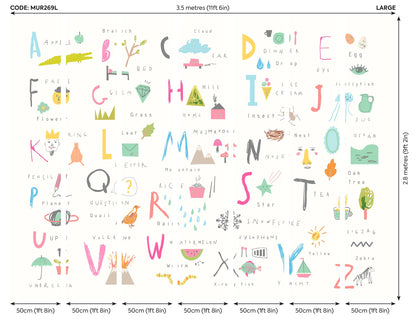 Origin Murals Childrens Alphabet Illustrations Multi Pink 350cm X 280cm