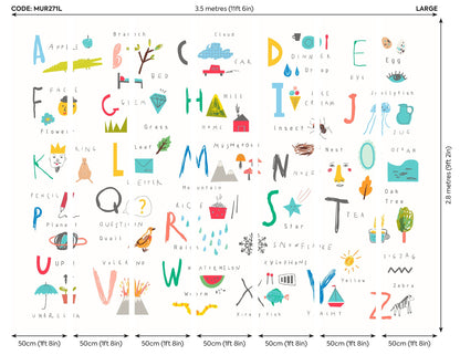 Origin Murals Childrens Alphabet Illustrations Multi Bright 350cm X 280cm