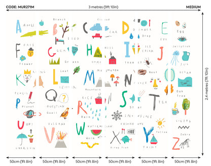 Origin Murals Childrens Alphabet Illustrations Multi Bright 300cm X 240cm