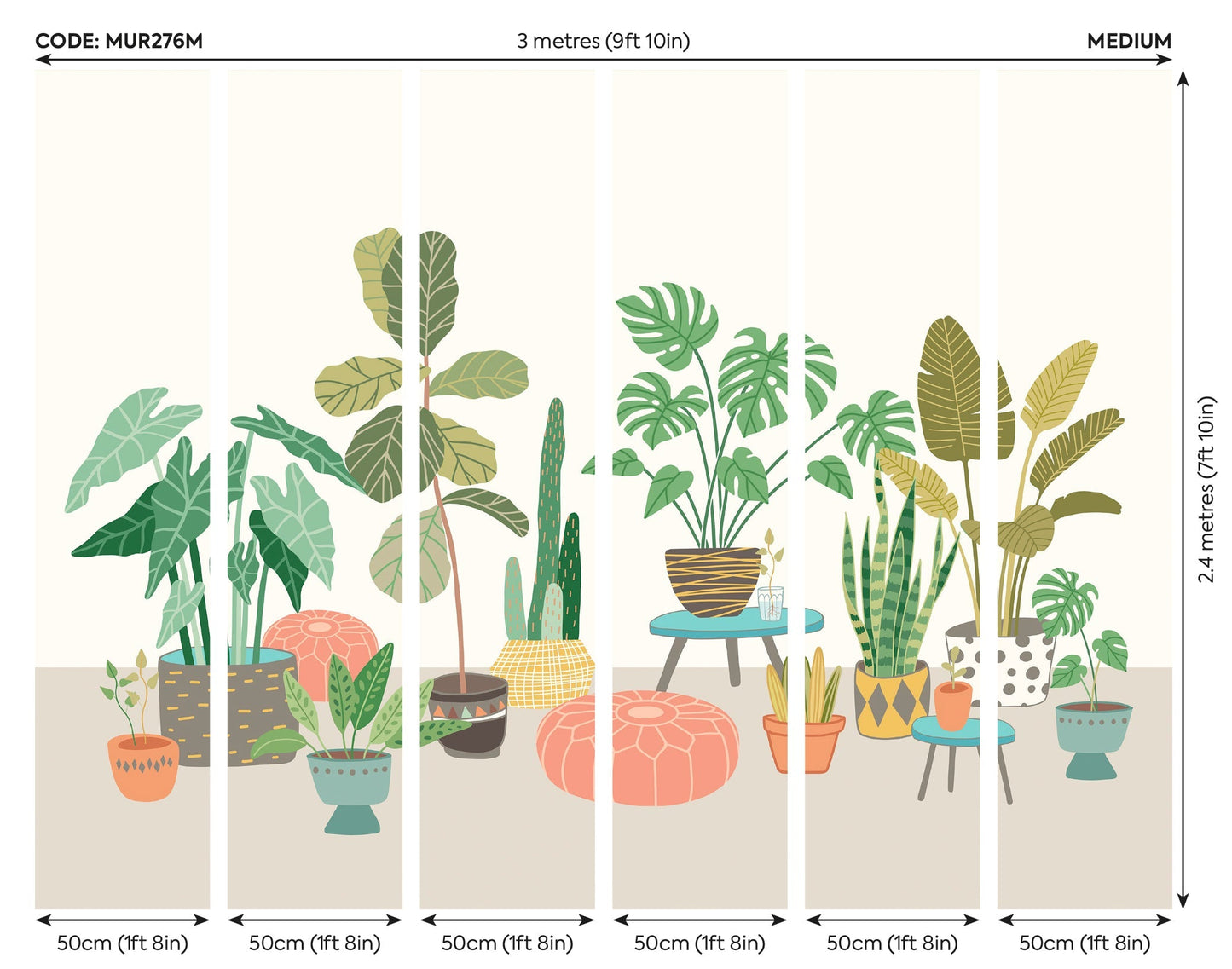 Origin Murals Houseplant Pots Grey 300cm X 240cm