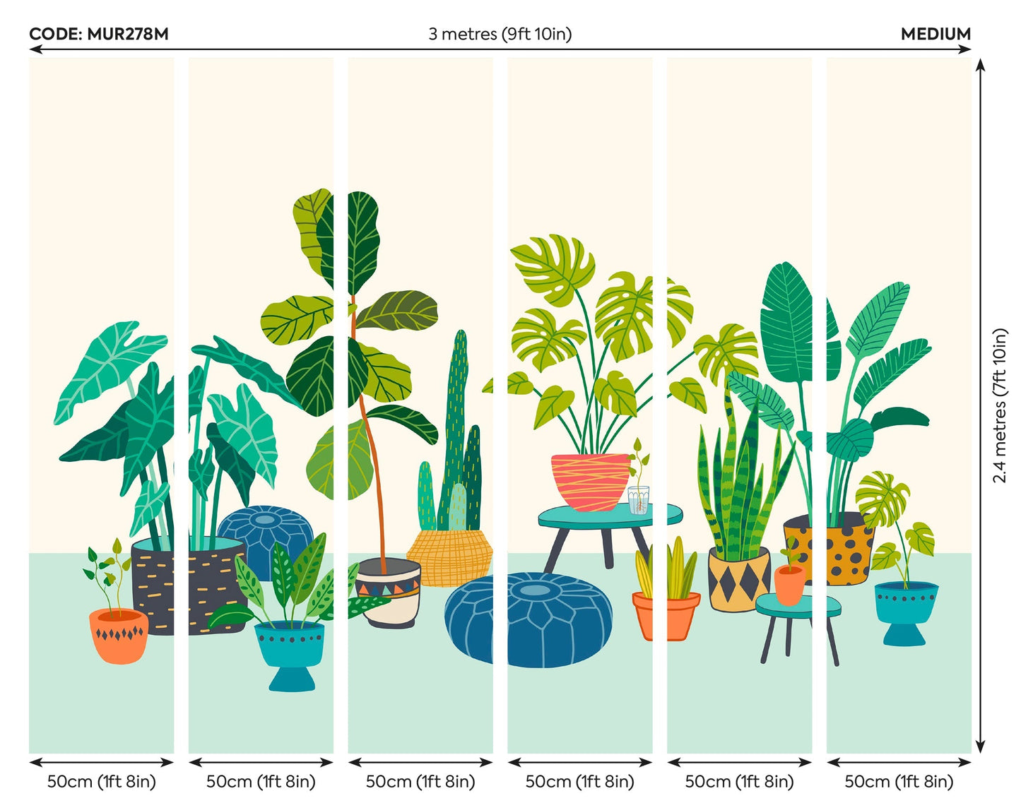 Origin Murals Houseplant Pots Blue 300cm X 240cm