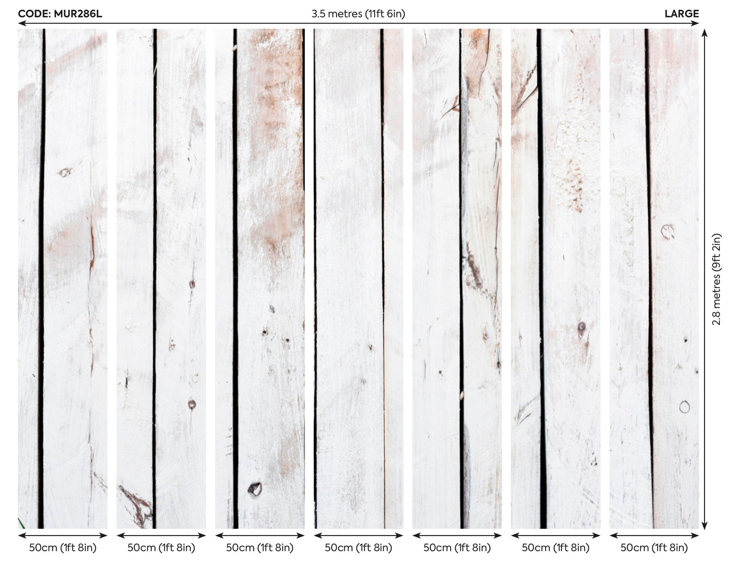 Origin Murals Vintage Wood Effect White 350cm X 280cm