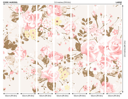 Origin Murals Vintage Rose Pattern Pink 350cm X 280cm