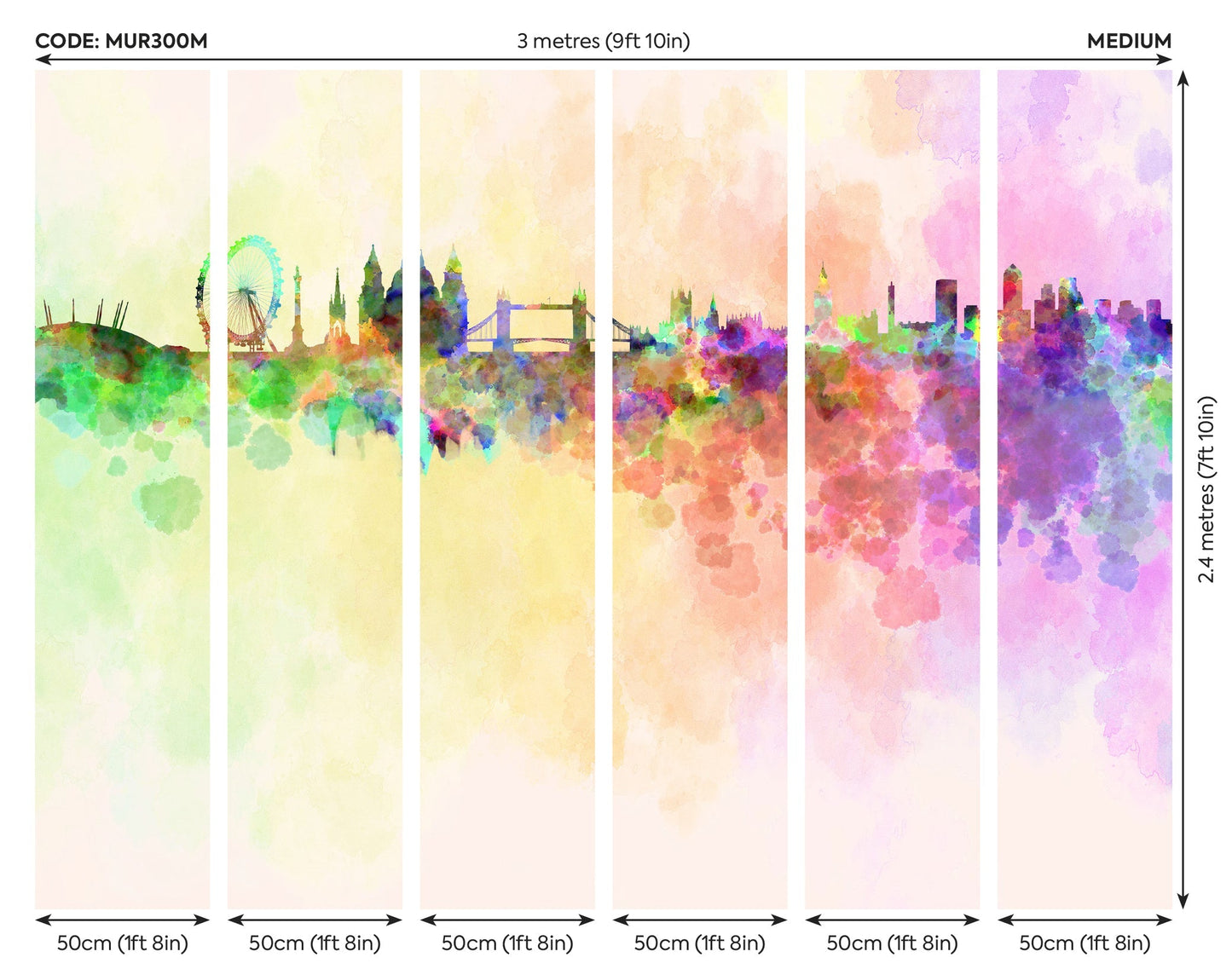 Origin Murals Watercolour London Skyline Multi 300cm X 240cm