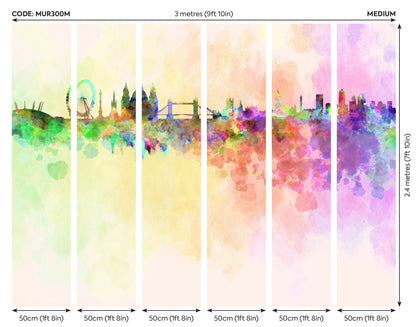 Origin Murals Watercolour London Skyline Multi 300cm X 240cm