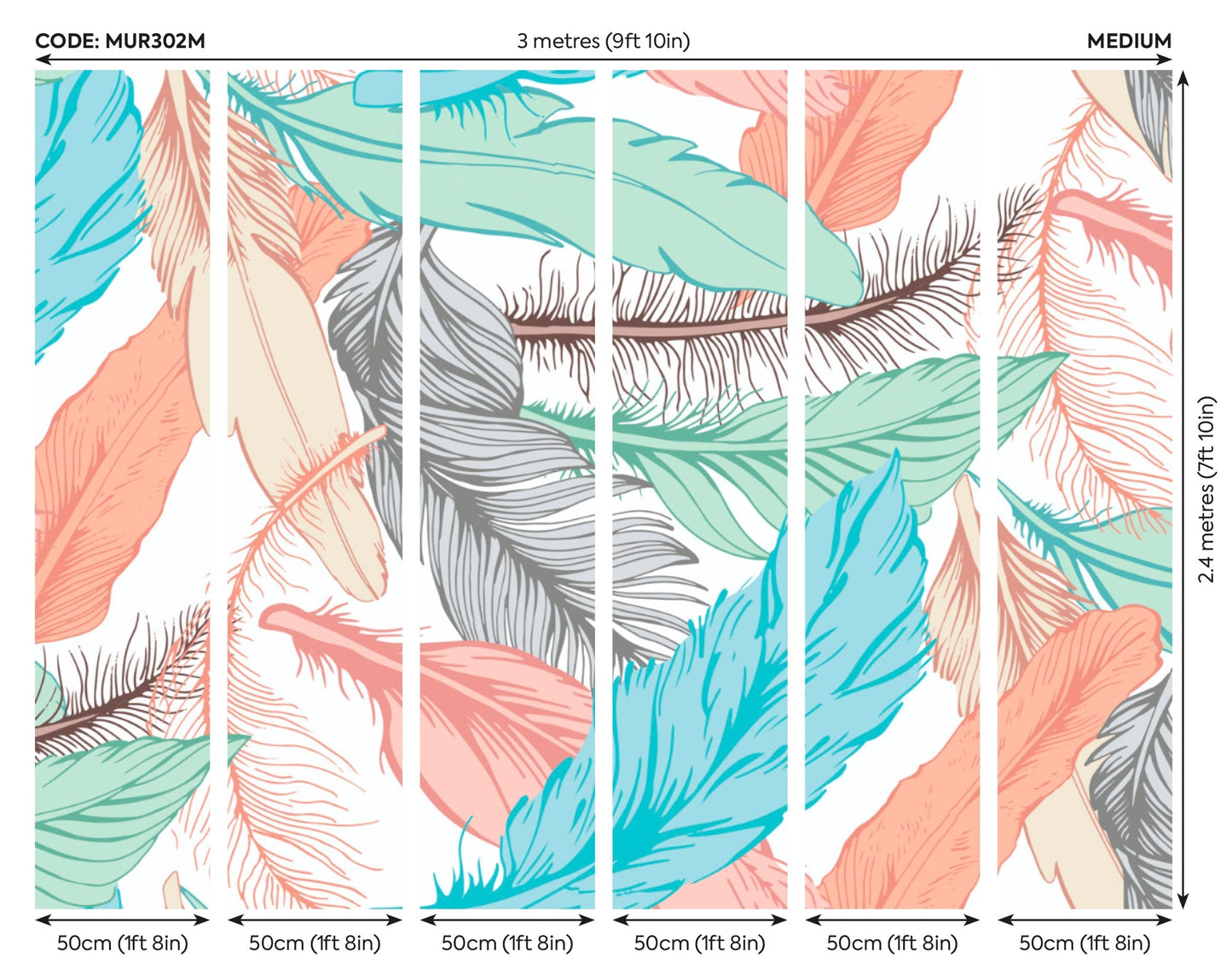Origin Murals Oversized Feathers Multi 300cm X 240cm