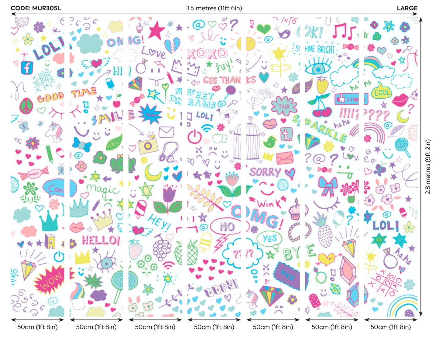 Origin Murals Social Doodle Text Purple 350cm X 280cm