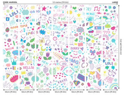 Origin Murals Social Doodle Text Purple 350cm X 280cm