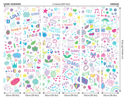 Origin Murals Social Doodle Text Purple 300cm X 240cm