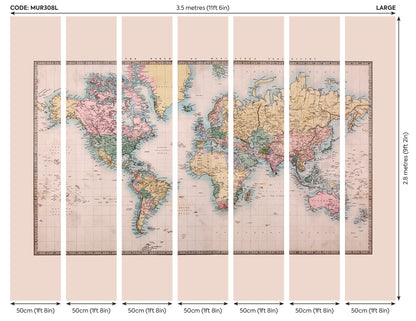 Origin Murals Historic World Map Natural 350cm X 280cm