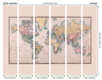 Origin Murals Historic World Map Natural 300cm X 240cm