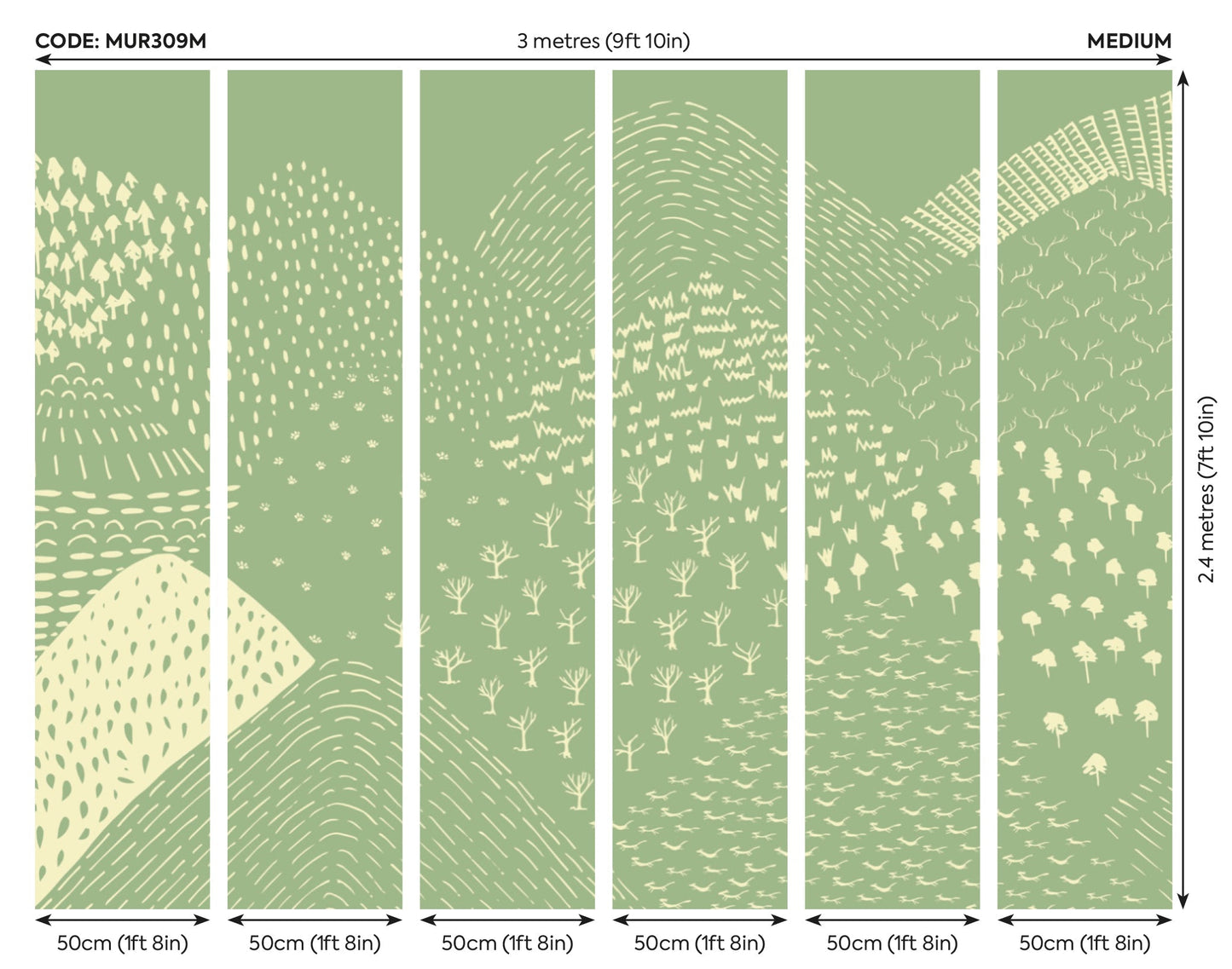 Origin Murals Abstract Fields Green 300cm X 240cm