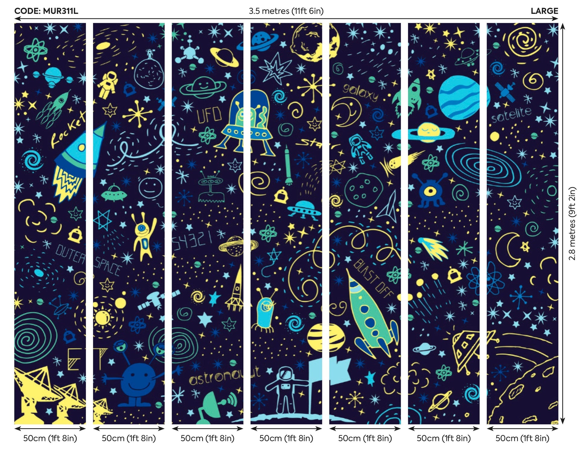 Origin Murals Space Doodle Text Navy Blue 350cm X 280cm - Hot Tub Shop