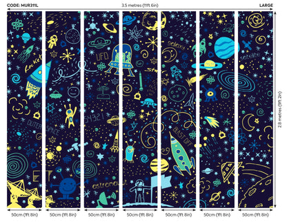 Origin Murals Space Doodle Text Navy Blue 350cm X 280cm - Hot Tub Shop
