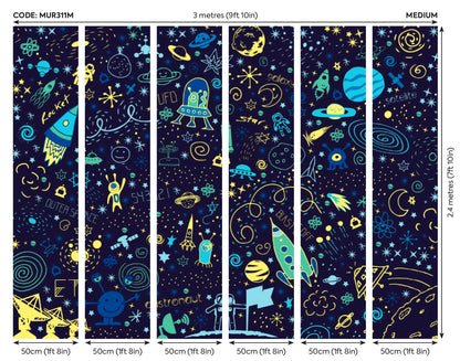 Origin Murals Space Doodle Text Navy Blue 300cm X 240cm