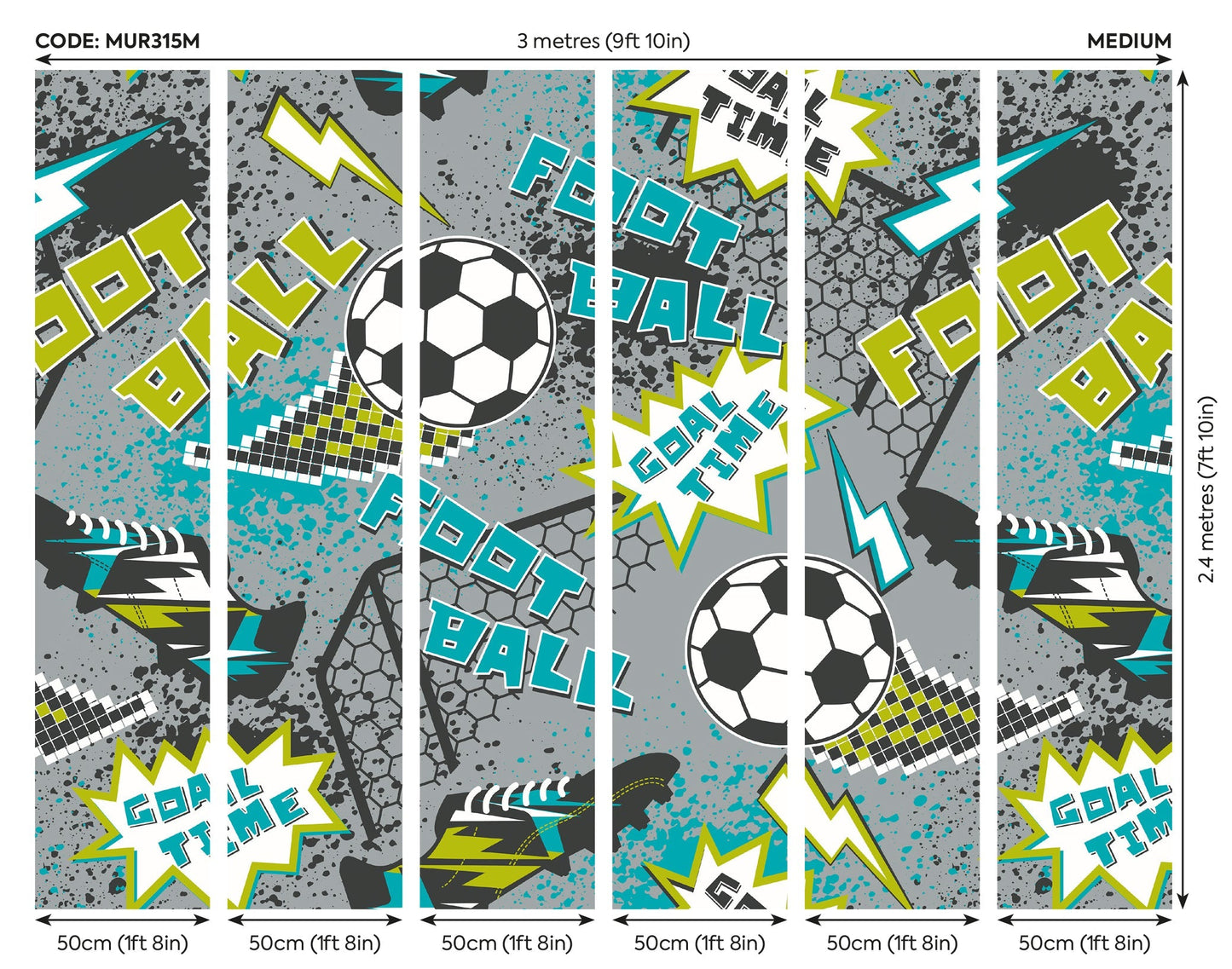 Origin Murals Graphic Pixel Footballs Grey 300cm X 240cm - Hot Tub Shop