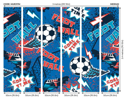 Origin Murals Graphic Pixel Footballs Blue 300cm X 240cm
