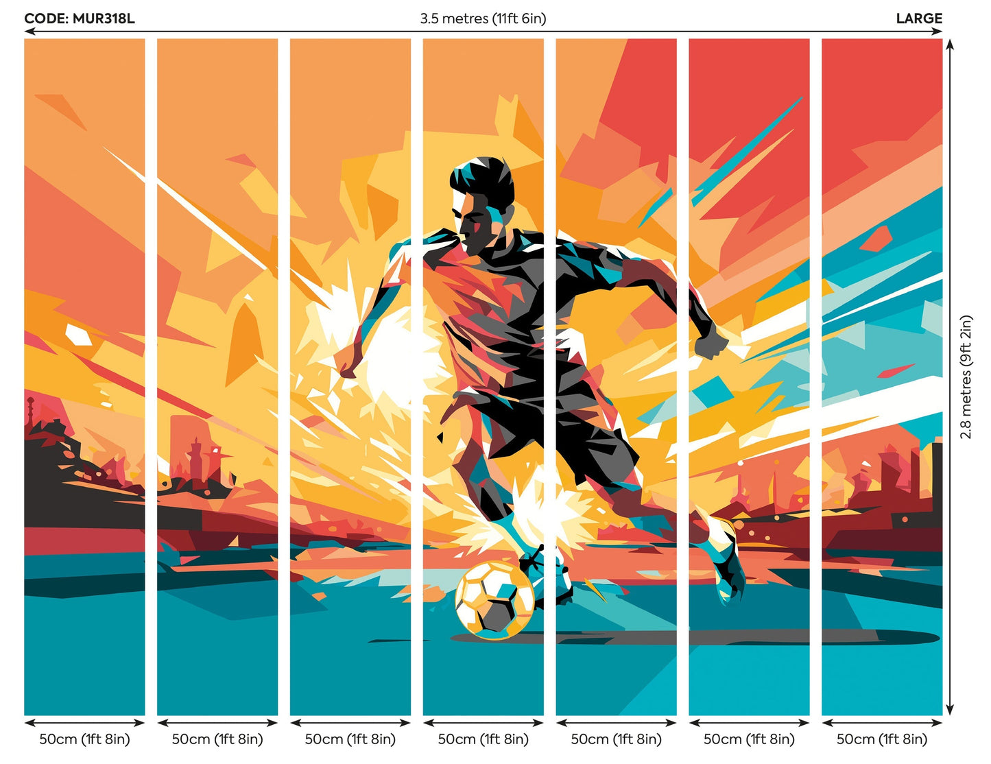 Origin Murals Football Player Abstract Landscape Orange 350cm X 280cm - Hot Tub Shop