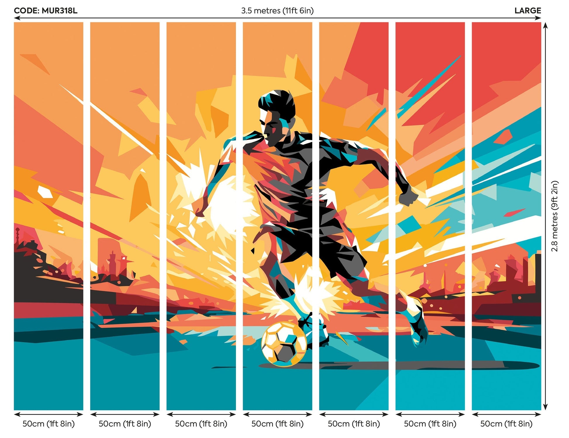 Origin Murals Football Player Abstract Landscape Orange 350cm X 280cm - Hot Tub Shop