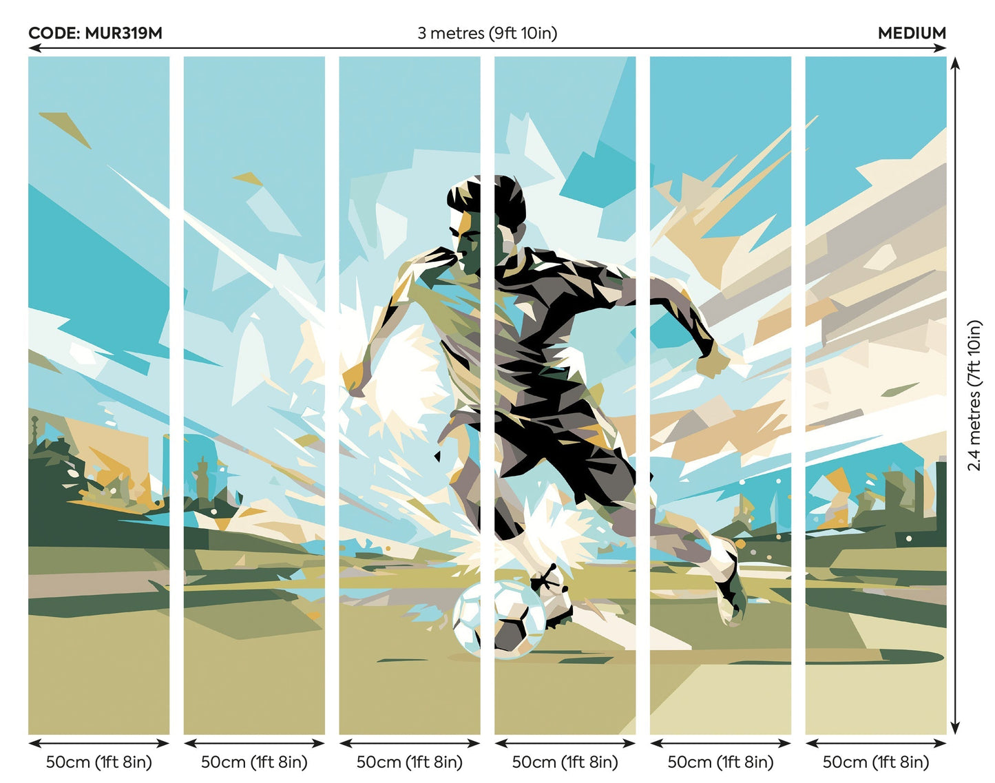 Origin Murals Football Player Abstract Landscape Blue 300cm X 240cm