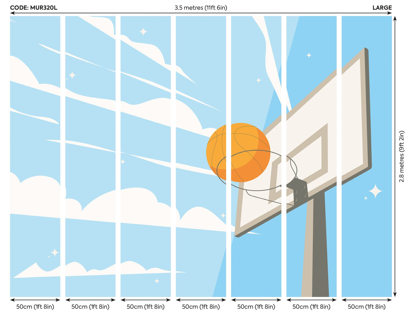 Origin Murals Graphic Basketball Hoop Blue 350cm X 280cm