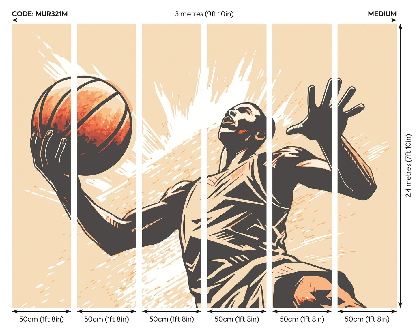 Origin Murals Graphic Basketball Player Orange 350cm X 280cm