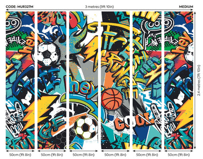 Origin Murals Sports Graffiti Blue 300cm X 240cm - Hot Tub Shop