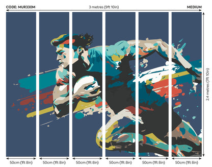 Origin Murals Rugby Player In Graphic Style Blue 300cm X 240cm