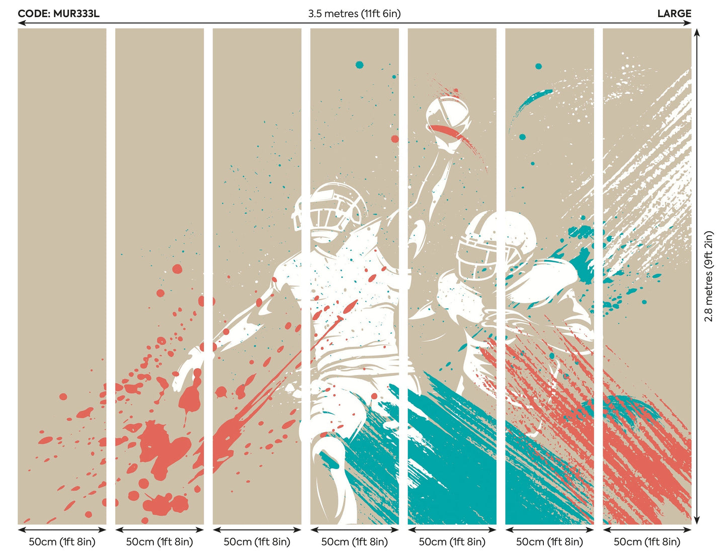 Origin Murals American Footballers Paint Splash Grey 350cm X 280cm