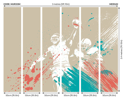Origin Murals American Footballers Paint Splash Grey 300cm X 240cm