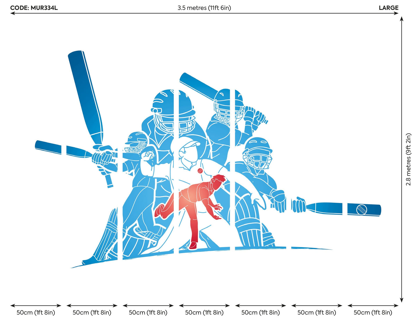 Origin Murals Cricket Players Blue 350cm X 280cm