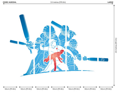 Origin Murals Cricket Players Blue 350cm X 280cm