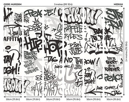 Origin Murals Mono Graffiti Black White 300cm X 240cm