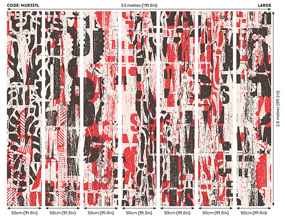 Origin Murals Letterpress Graffiti Red Black 350cm X 280cm