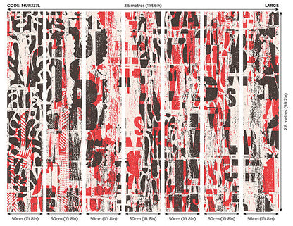 Origin Murals Letterpress Graffiti Red Black 350cm X 280cm