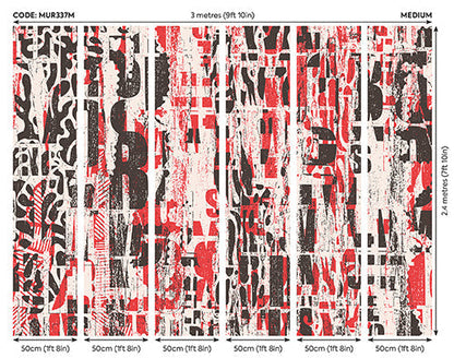 Origin Murals Letterpress Graffiti Red Black 300cm X 240cm